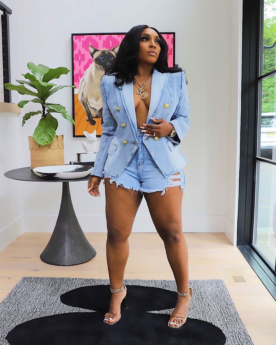 Veste Blazer en Jean pour Femmes avec Boutons