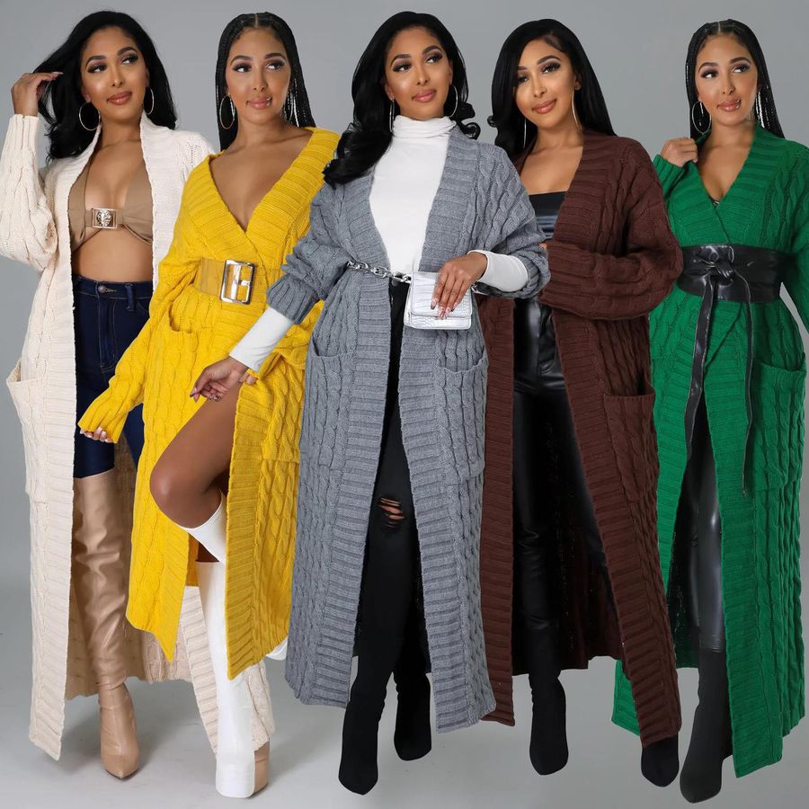 Manteau Long en Tricot Sexy et Décontracté à Manches Longues pour Femmes Automne Hiver