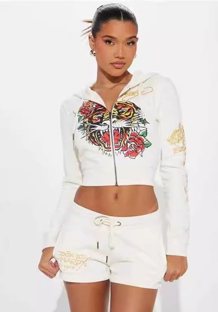 Ensemble de deux pièces pour femmes avec imprimé, sweat à capuche et shorts