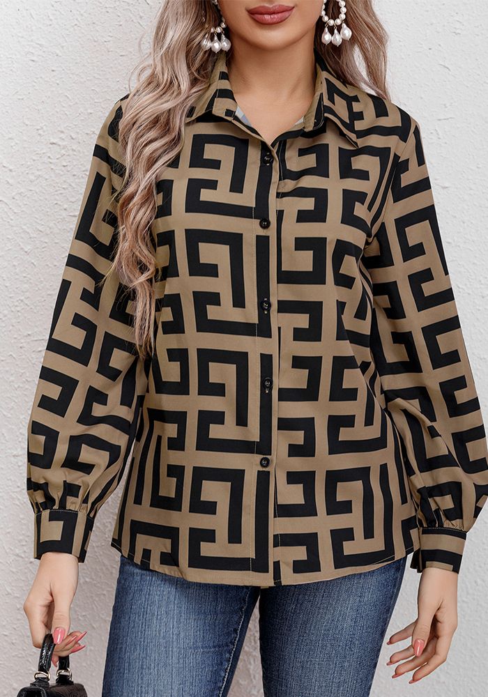 Chemise imprimée à manches longues pour femmes