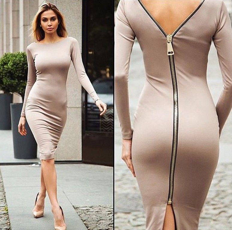 Robe à Manches Longues Zippée Grande Taille Femme