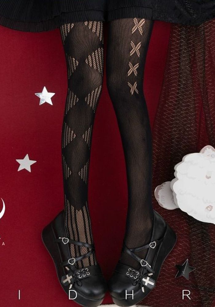Chaussettes Lolita Halloween Gothiques Fines en Résille Bas de Pêche Collants