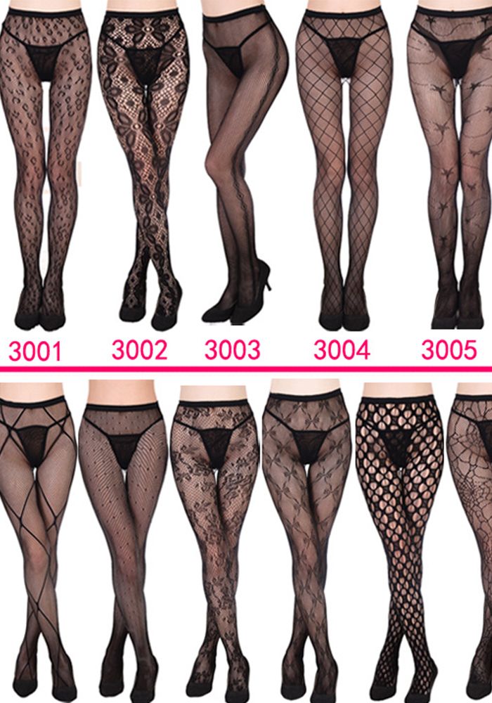 Collants de base en jacquard à rayures verticales et dentelle creuse pour femmes