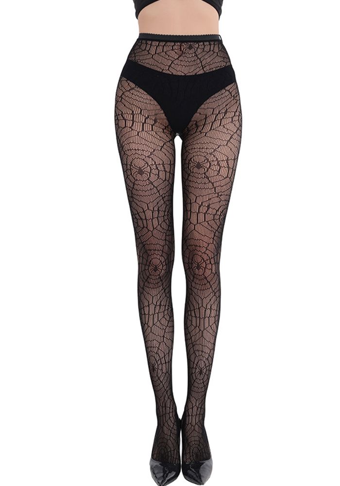 Chaussettes Femmes Toile d'Araignée Bas Noirs Bas en Dentelle Jacquard Creux