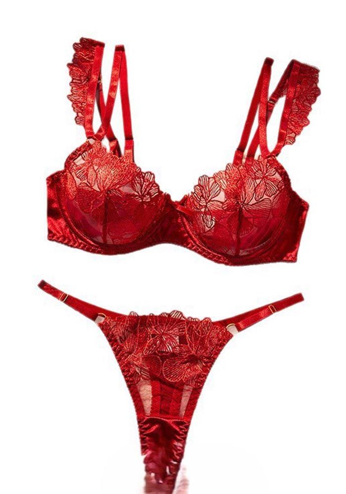 Soutien-gorge Femme Burgunry Imprimé Brodé Lingerie Transparente