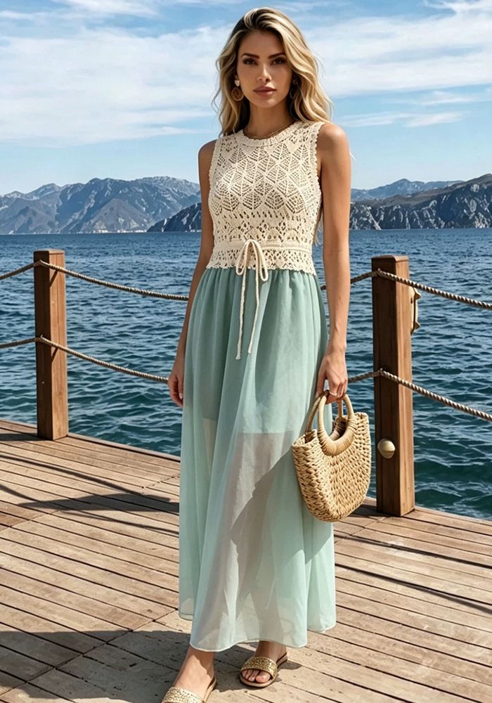 Robe de Plage en Chiffon avec Crochet Découpé pour Femmes