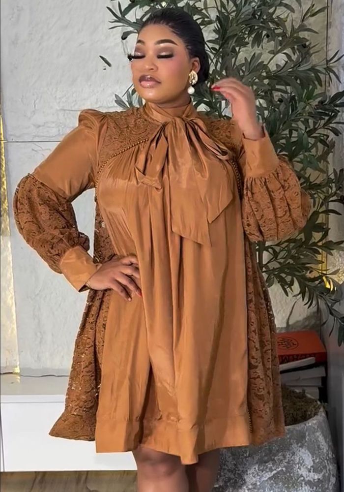 Robe Midi à Manches Longues en Dentelle pour Femmes Grande Taille d'Été