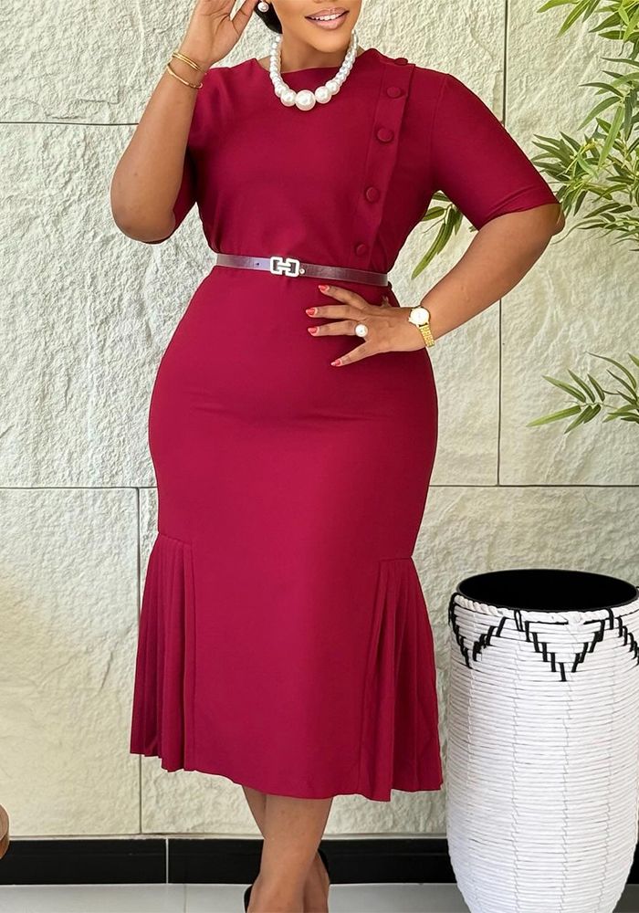 Robe d'été pour femmes africaines à col rond, manches courtes, ajustée et grande taille
