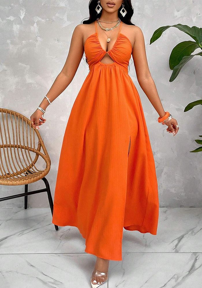 Robe Maxi Élegante d'Été pour Femmes à Dos Nu et Découpe