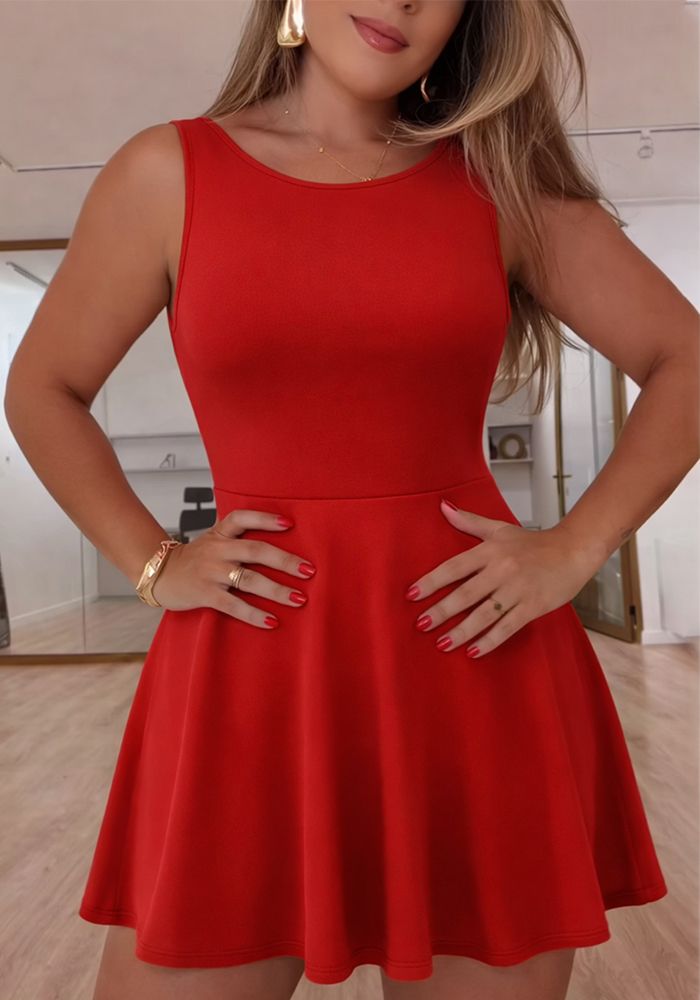 Robe Mini Élastique Sans Manches à Dos Nu avec Nœud pour Femmes - Été