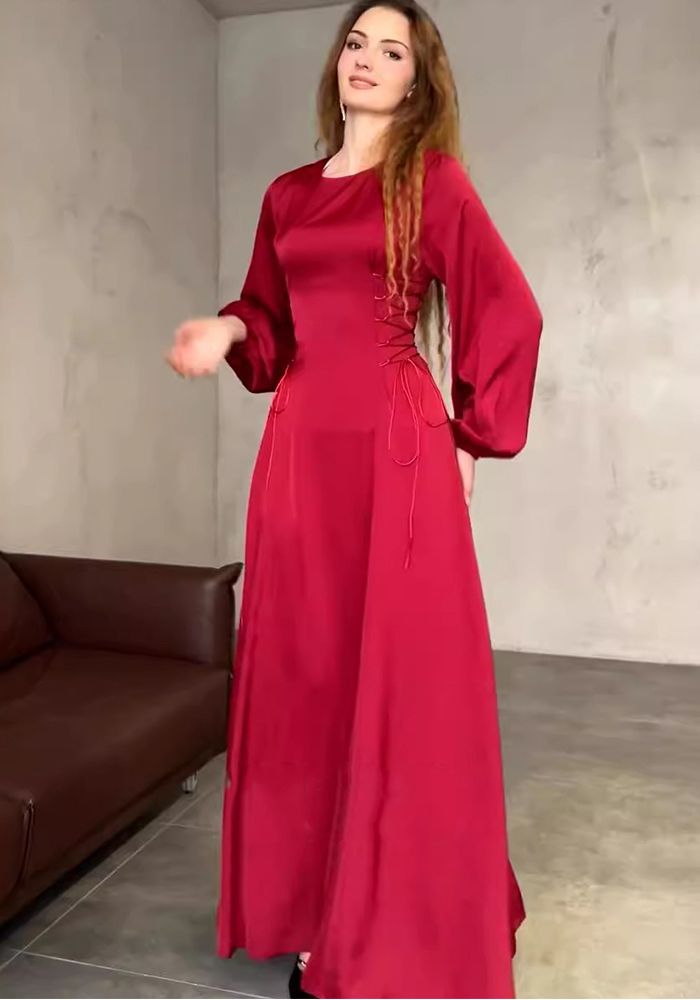 Robe à manches bouffantes à lacets pour femmes au printemps