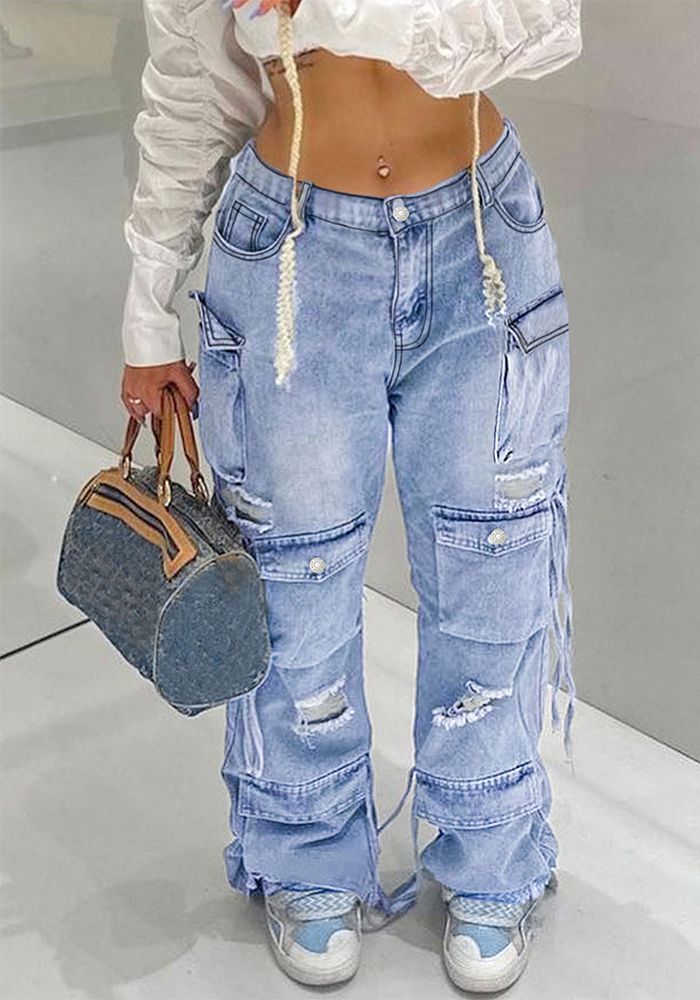 Pantalons en denim cargo rétro pour femmes