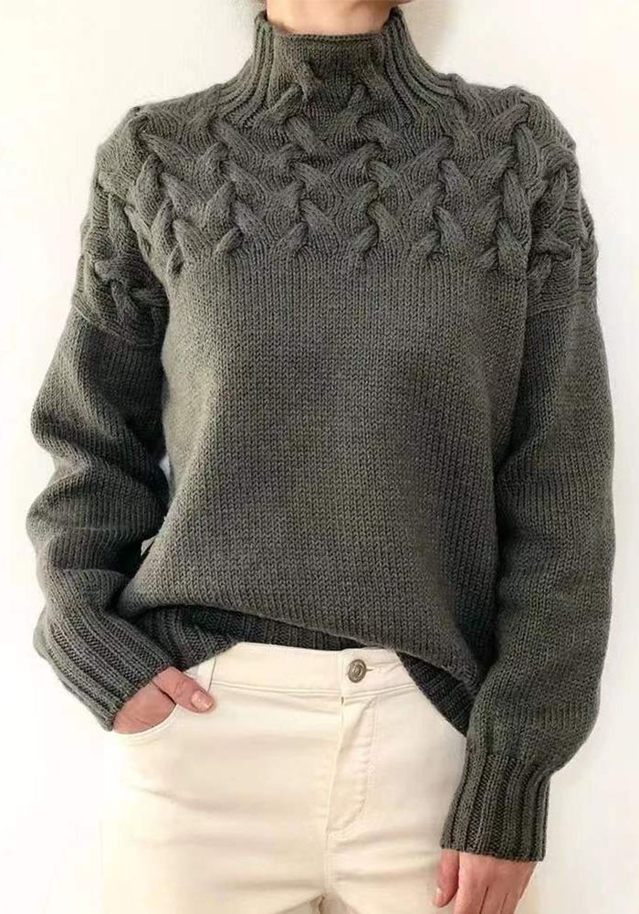 Pull long à col haut en tricot uni pour femmes automne hiver