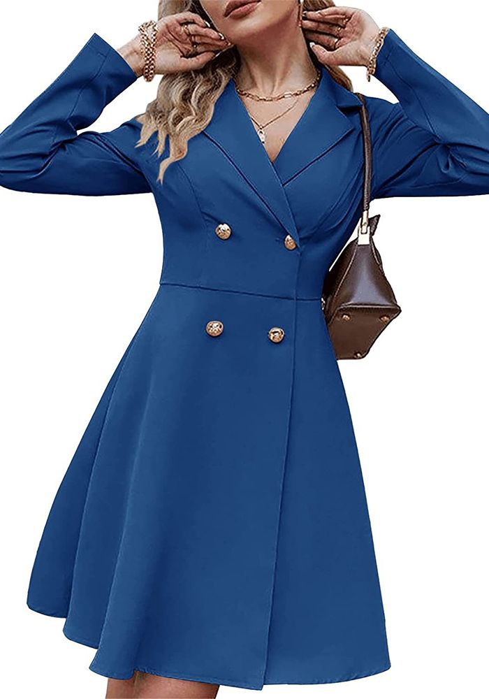 Veste Femme Printemps et Automne Unie à Double Boutonnage à Manches Longues