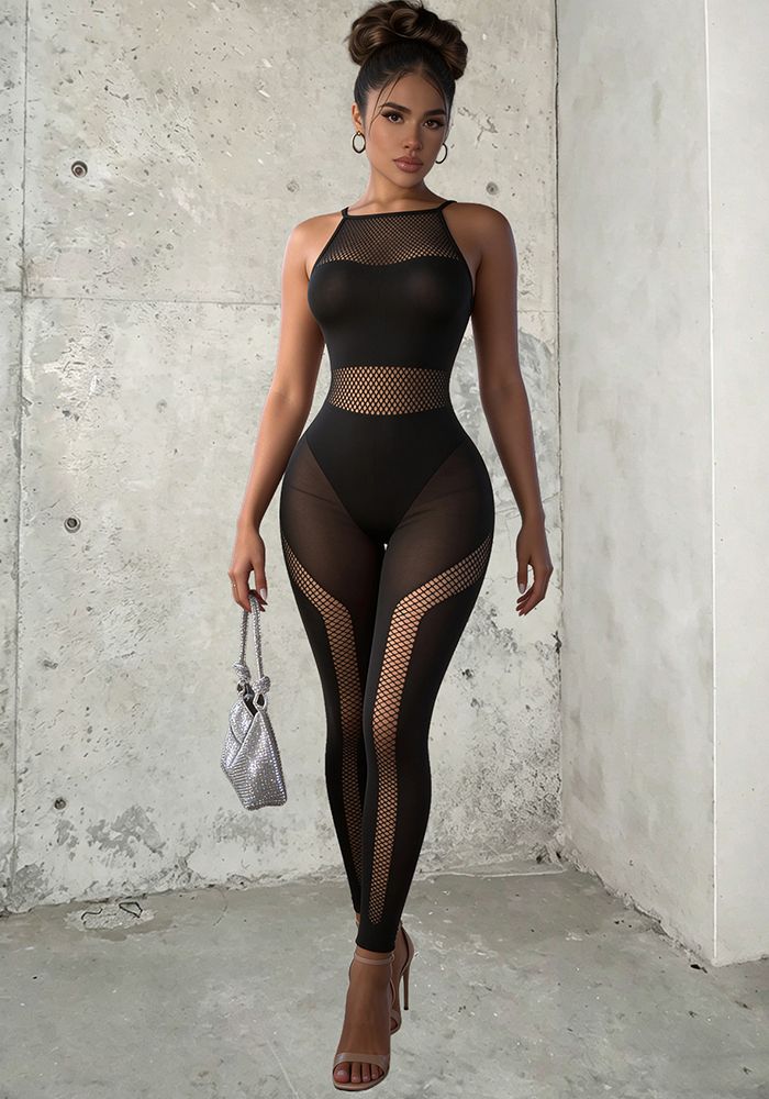 Combinaison ajustée en résille à taille haute pour femmes