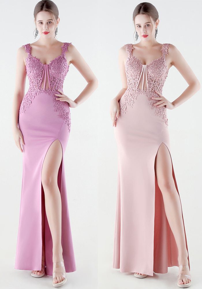Robe de Soirée Formelle en Dentelle Sirène pour Femmes avec Fente