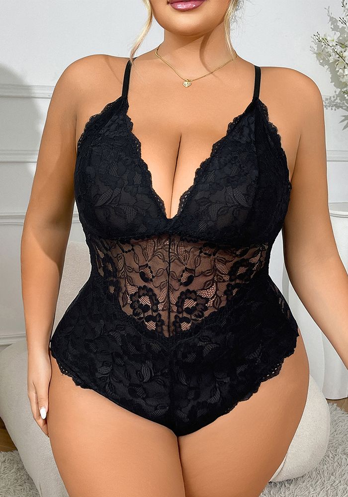 Body en dentelle sans dos à col halter grande taille pour femmes Lingerie Sexy
