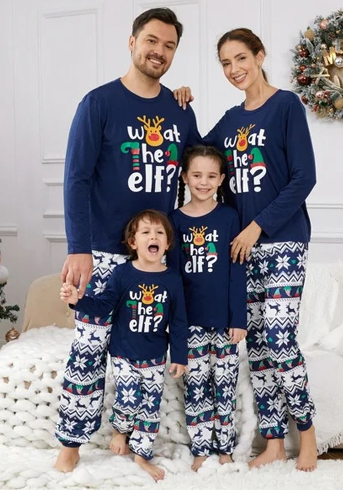 Pajamas à manches longues pour femmes avec impression de lettre de Noël - Ensemble de deux pièces