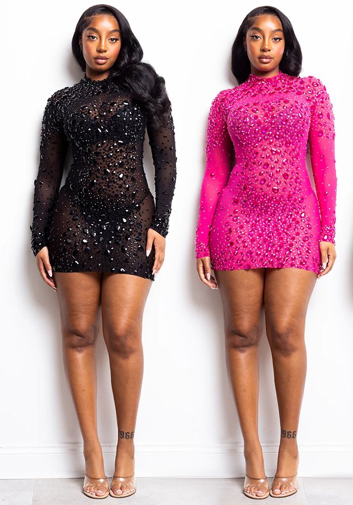 Robe en Maille Transparent Sexy pour Femmes avec Perles