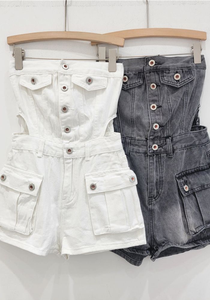 Combinaison en denim à boutons cargo pour femmes d'été