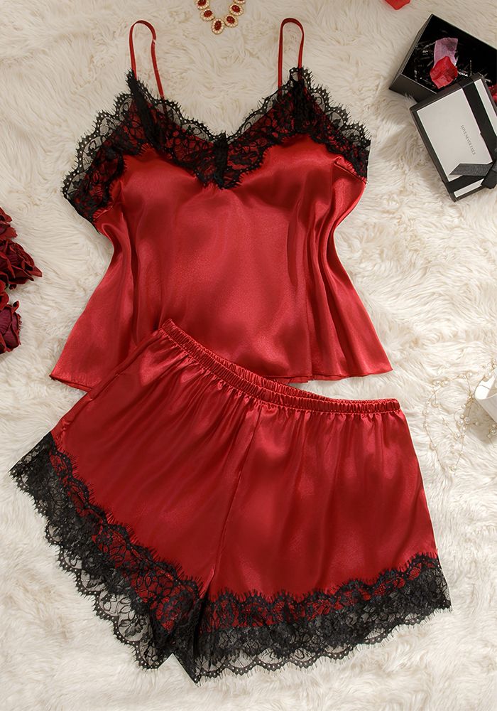 Ensemble Deux Pièces Haut et Shorts en Dentelle Grande Taille pour Femmes