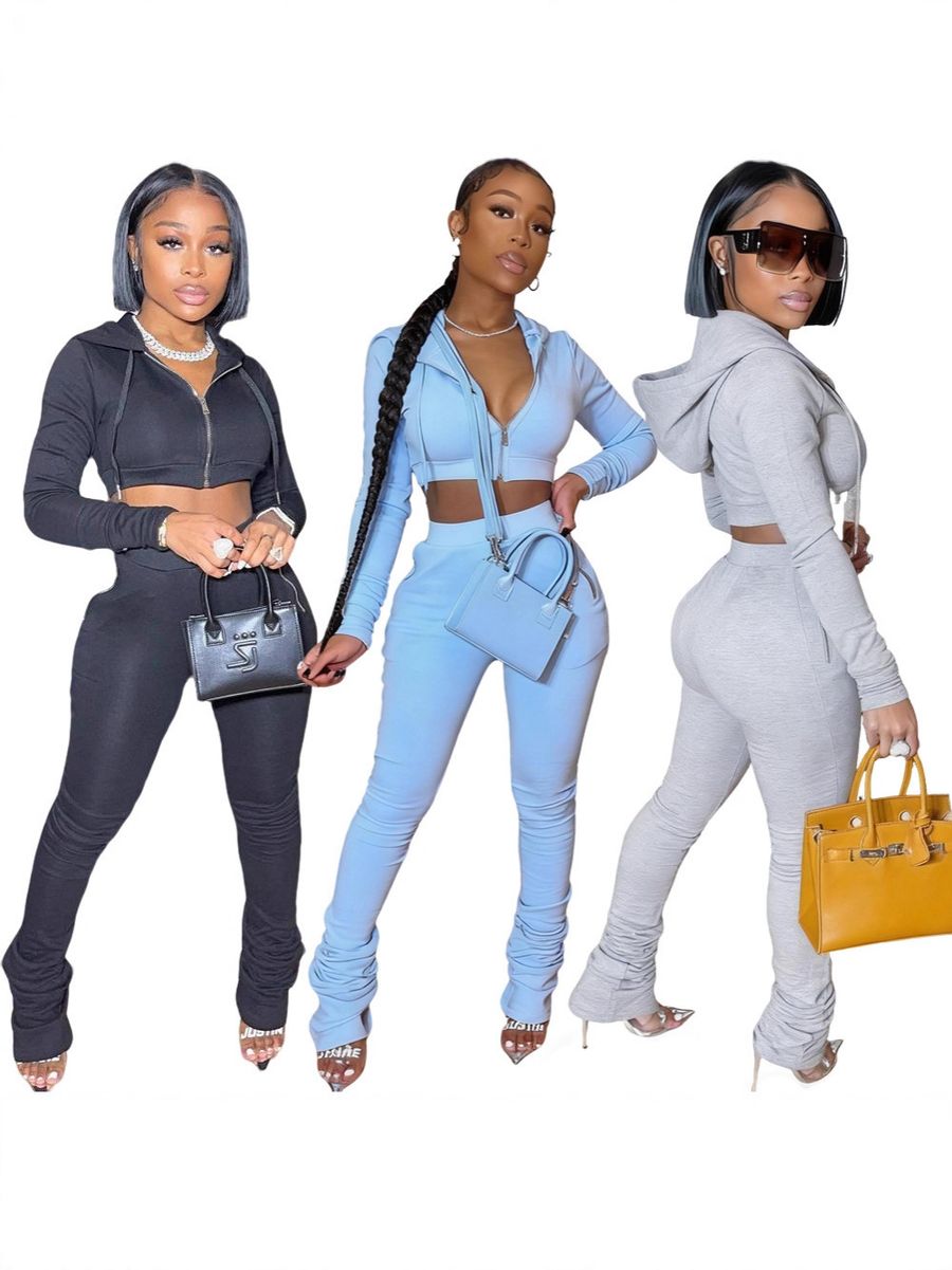 Ensemble Deux Pièces Femme à Capuche à Manches Longues et Pantalon Casual