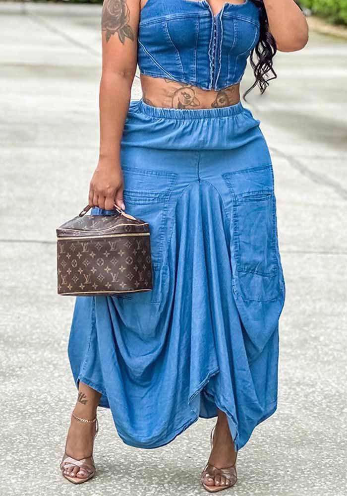 Vêtements pour femmes Style féminin Tendance de rue Jupe irrégulière à grandes poches