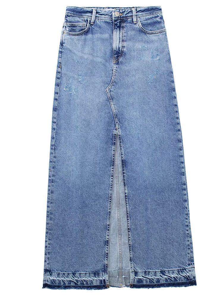 Jupe Midi Chic en Jean pour Femmes avec Fente Avant Printemps