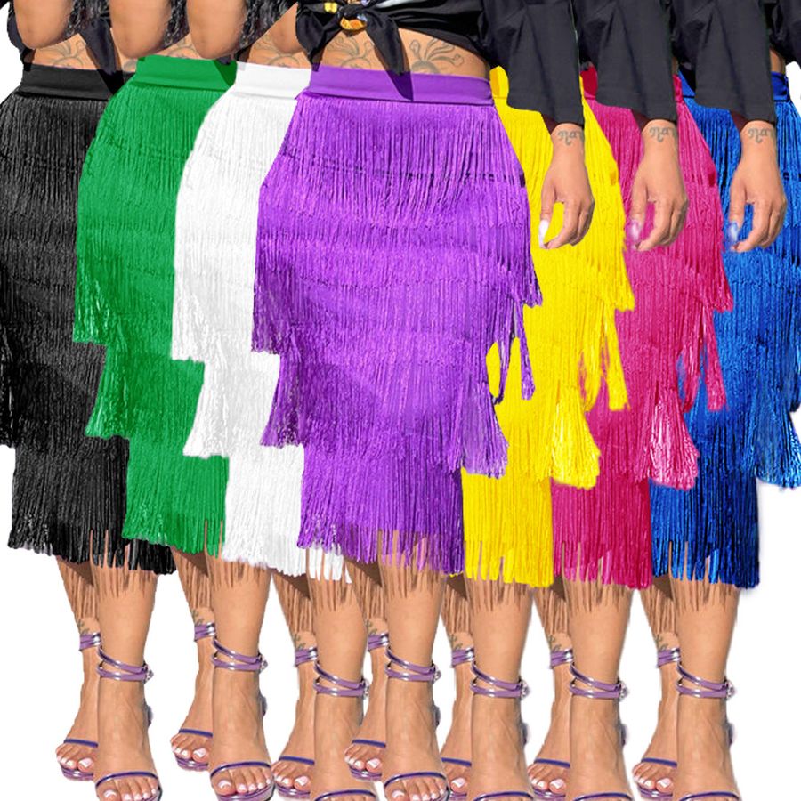 Robe d'été pour femmes à franges, jupe fluide midi à la mode