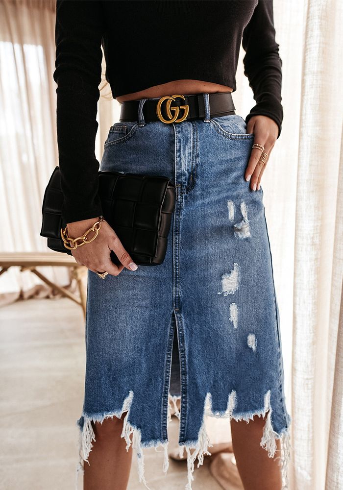 Jupe Longue en Jean à Taille Haute avec Fente Avant pour Femmes Printemps Été