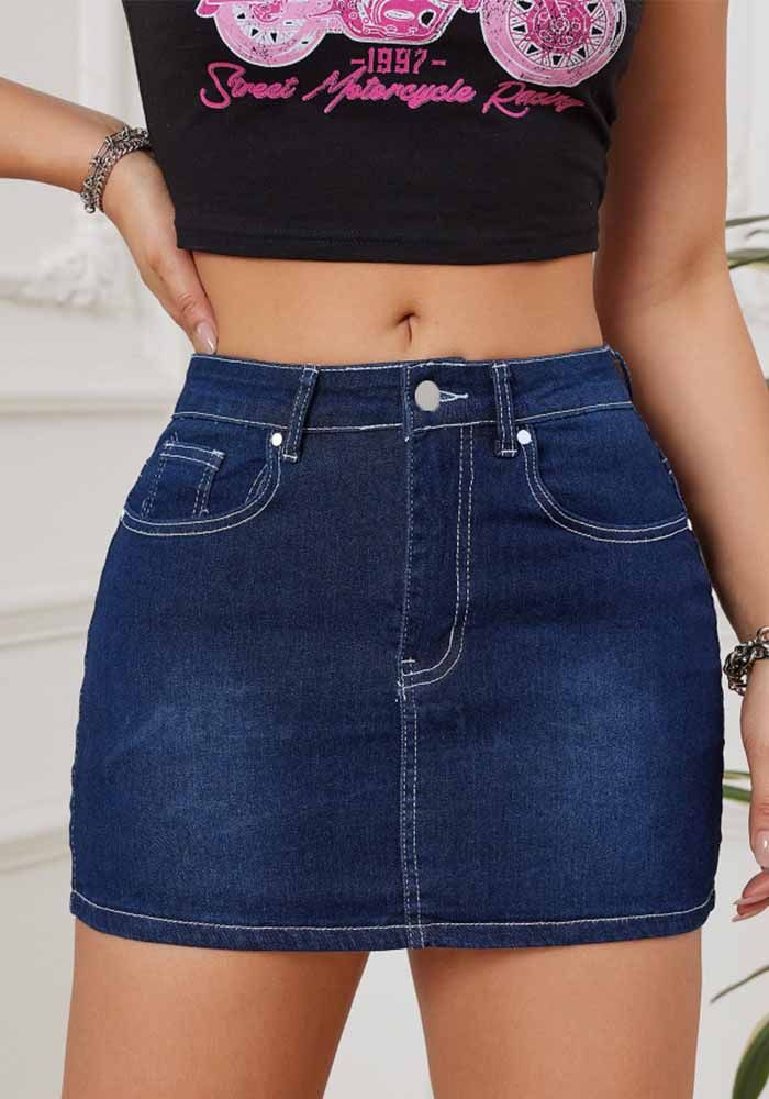 Jupe en denim stretch brodée pour femmes