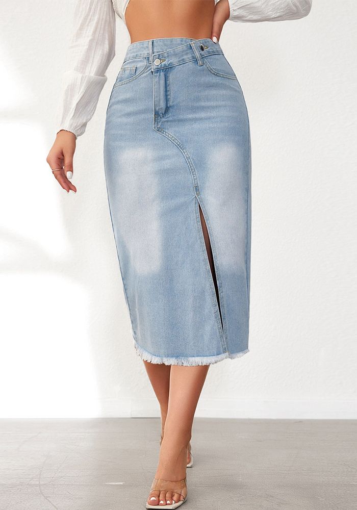 Jupe en Jean Femme Taille Haute Fendue