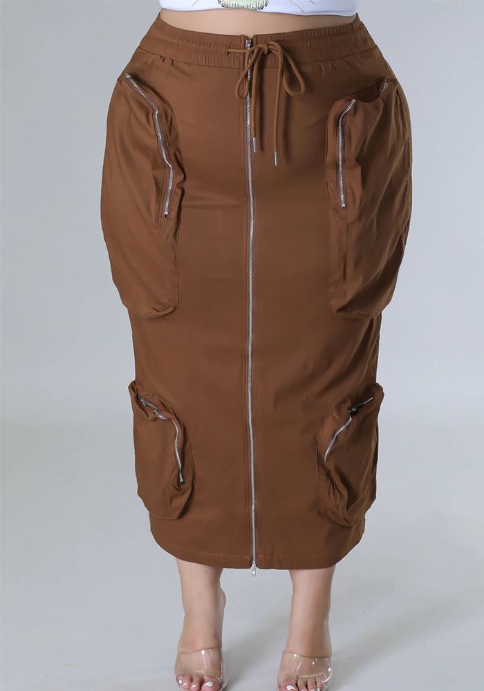 Jupe Cargo Zippée à Cordon Taille Plus pour Femmes