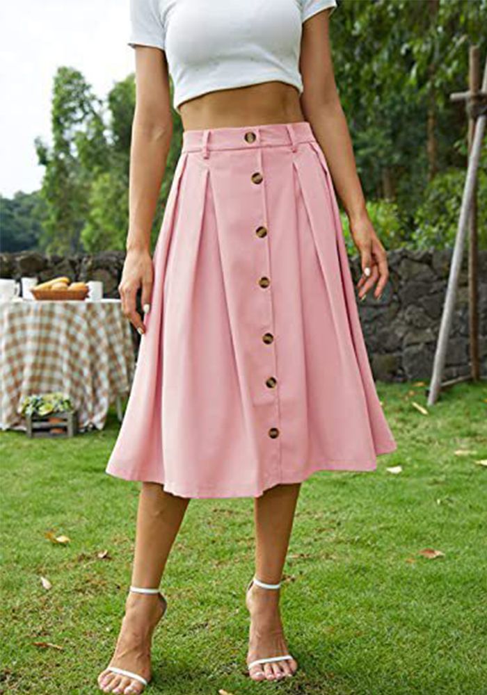 Jupe Boutonnée Décontractée Femme Printemps Été