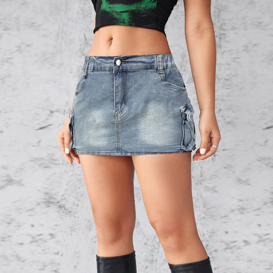 Jupe en Jean Cargo Ajustée Rétro Été pour Femme