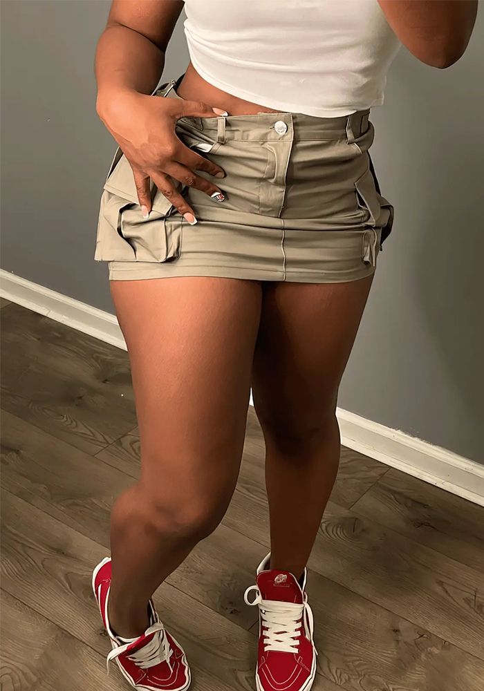 Jupe Mini Haute Taille Unie Femme Streetwear