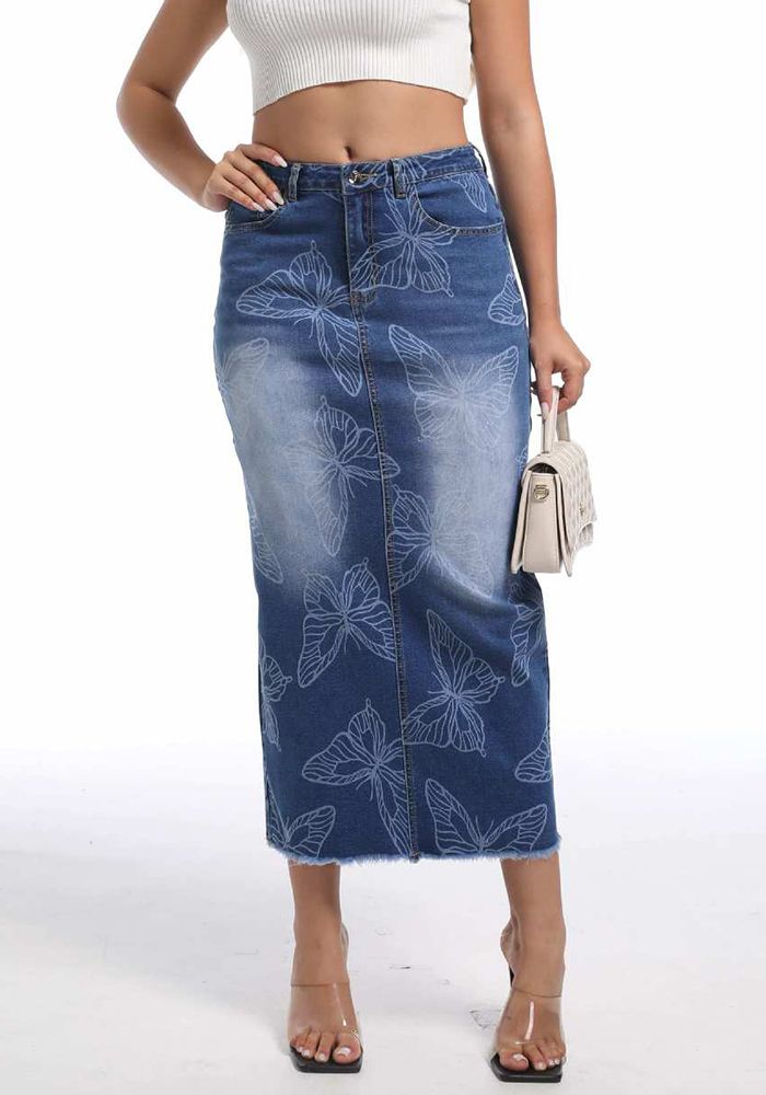 Jupe Bodycon en Jean Imprimée pour Femmes
