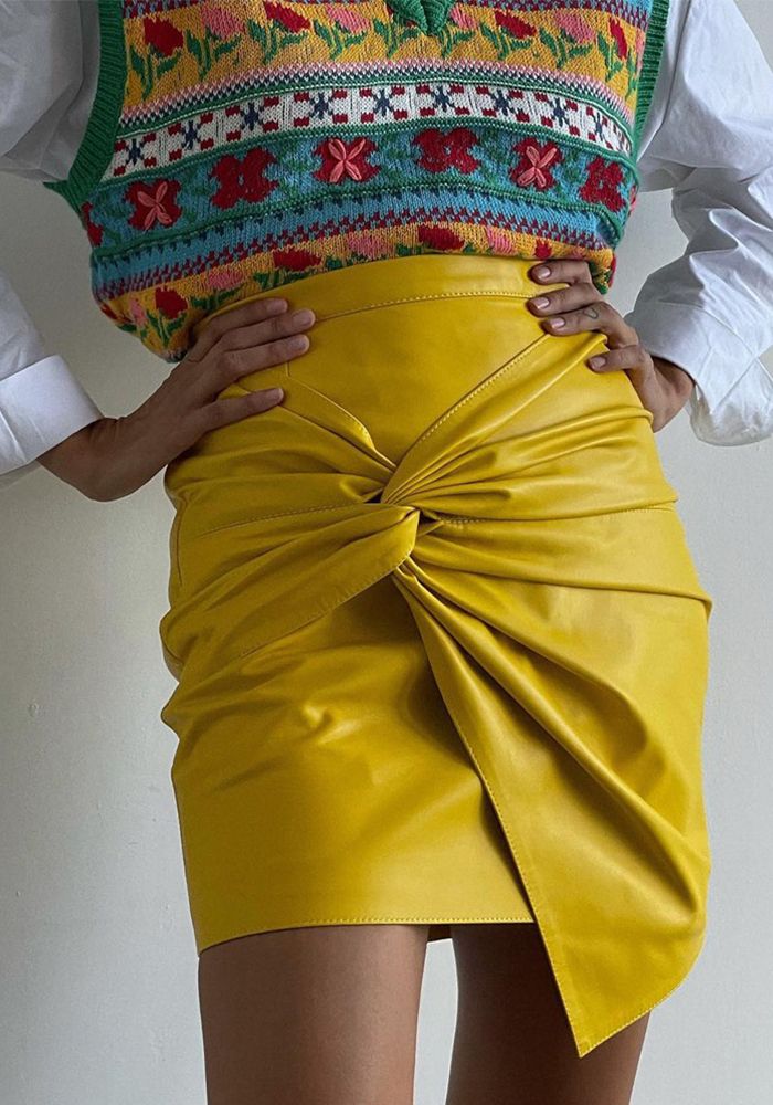Jupe Mini en Cuir Bodycon Plissée Mode de Rue Automne Hiver pour Femmes