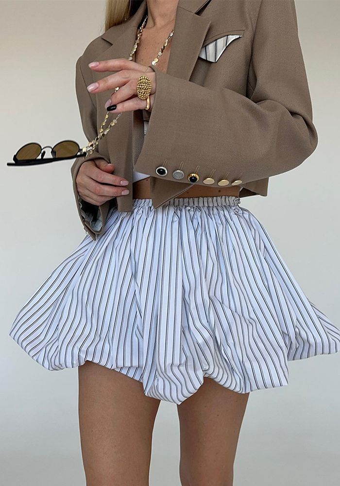 Jupe mini plissée fluffy à rayures françaises pour femmes