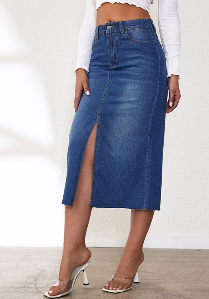 Jupe en Jean Midi Fendue Rétro pour Femmes