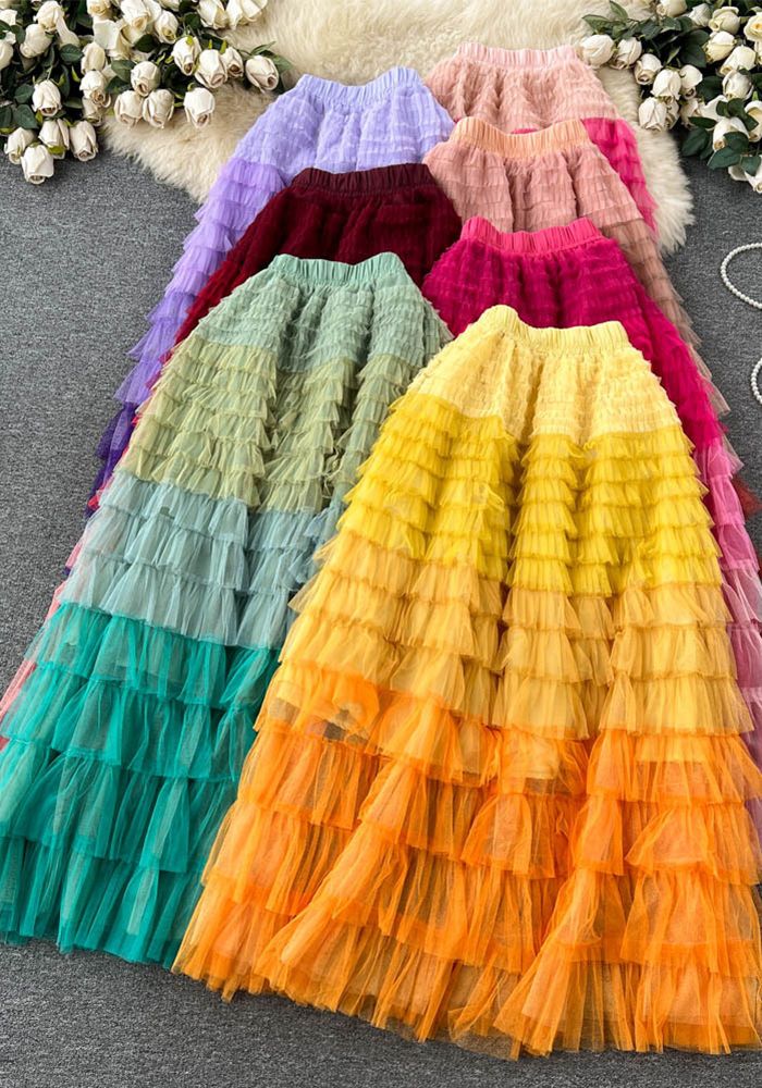 Jupe Femme à Volants Puffys en Maille avec Dégradé Irregulier
