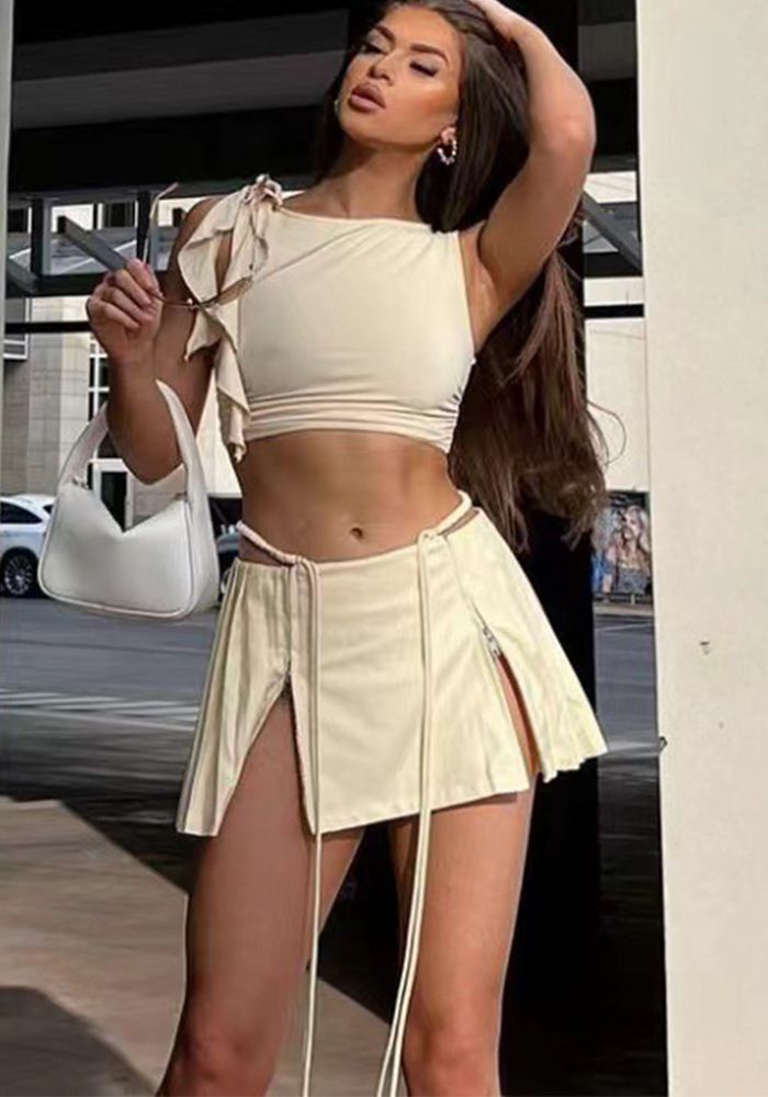 Jupe plissée A-line à taille haute zippée pour femmes d'été