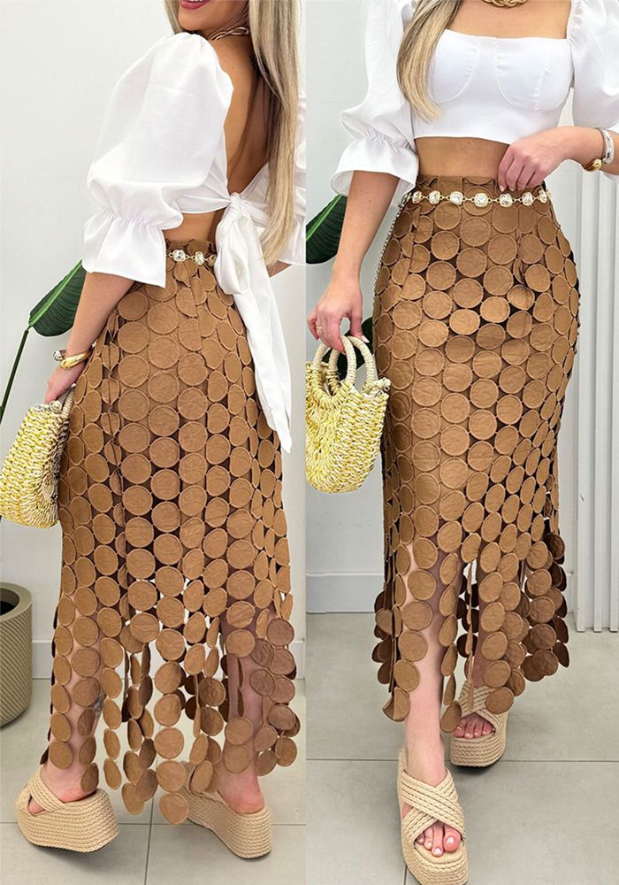 Jupe Longue Slim à Franges Brodées