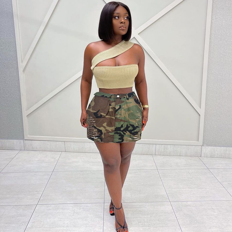 Jupe Tendance Creuse à Poche à Franges Camouflage d'Été pour Femme
