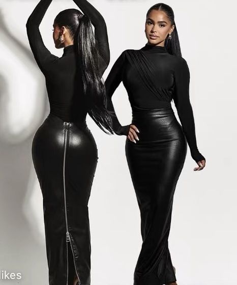 Jupe Femme Noire Bodycon Zippée en Cuir PU pour l'Automne et l'Hiver