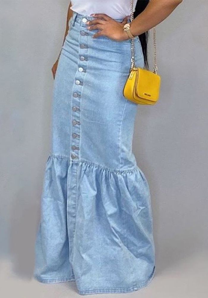 Jupe Fishtail en Denim Élastique pour Femmes
