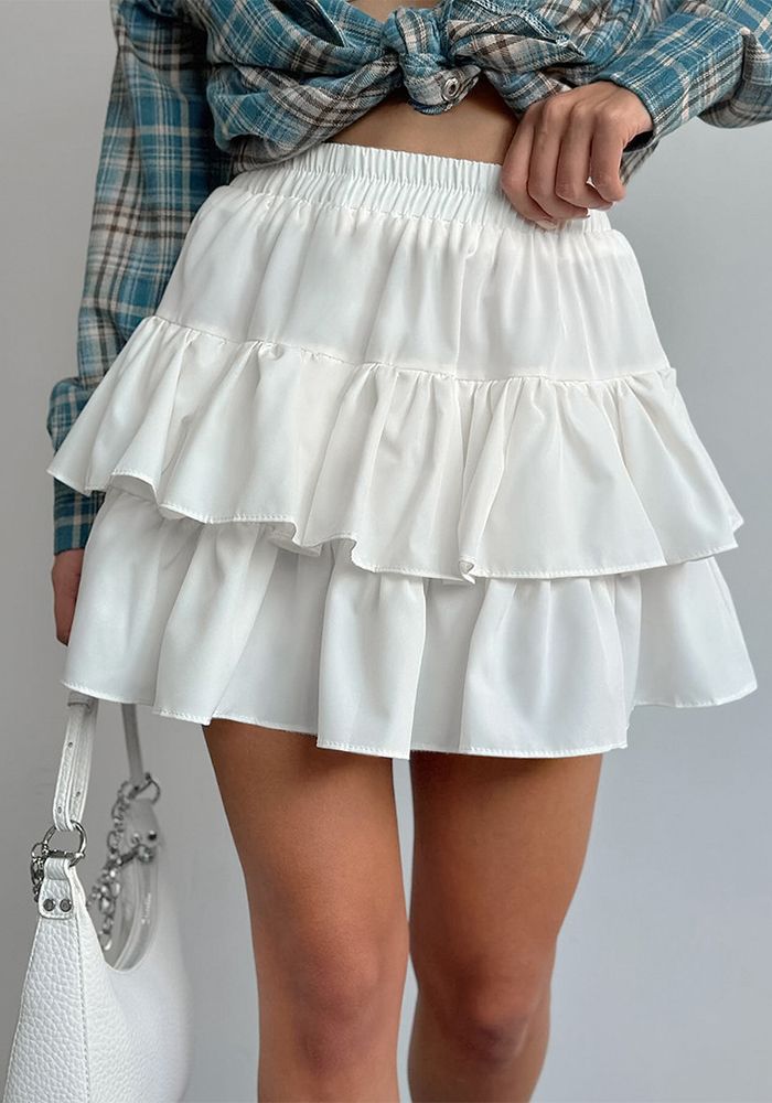 Jupe plissée décontractée blanche en chiffon taille haute A-line mode automne