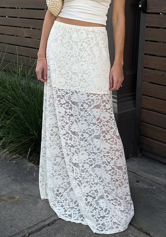 Jupe Longue Sexy Découpée en Dentelle Jacquard Printemps