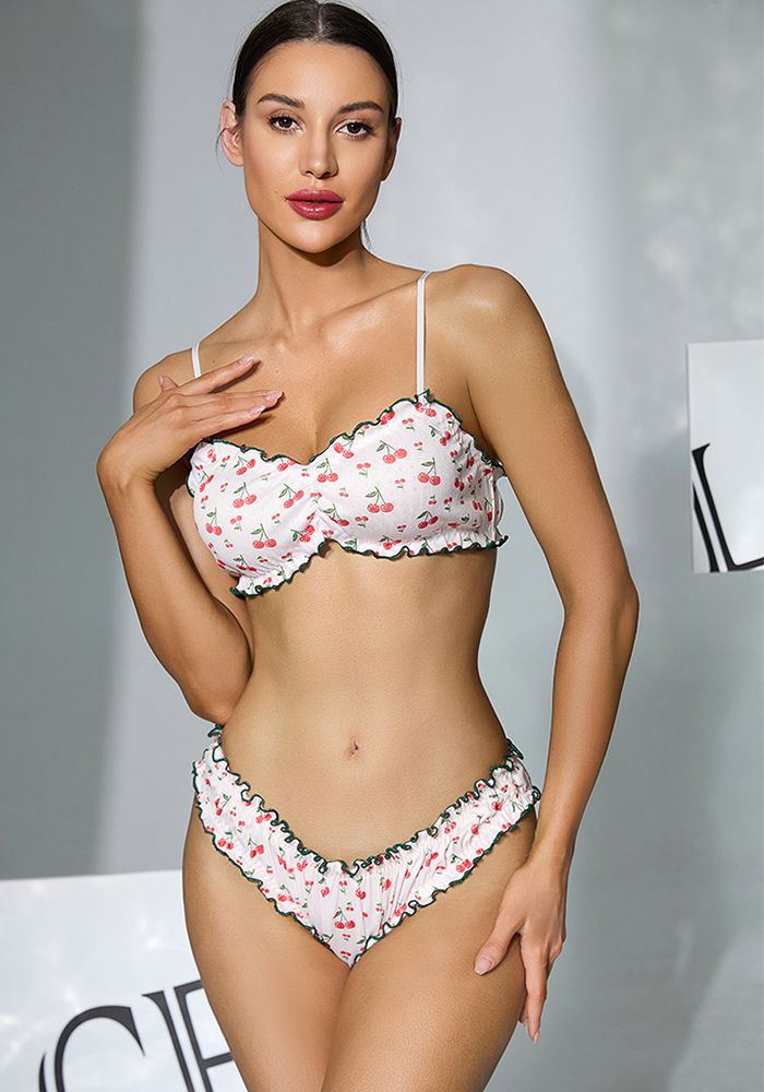 Ensemble de lingerie bikini deux pièces à imprimé cerise douce pour femmes