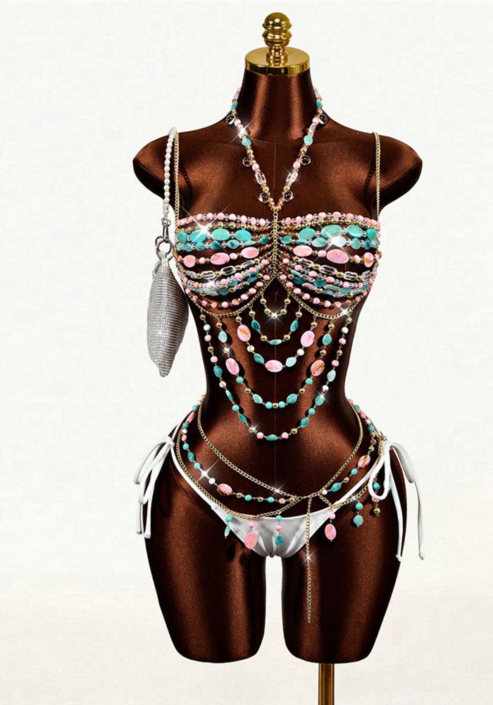 Chaîne de corps sans dos en halter avec soutien-gorge en pierres précieuses pour femmes